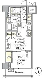ザ・パークハビオ神楽坂レジデンスサウス 8階1LDKの間取り