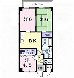 ハーベスト壱番館 4階3DKの間取り