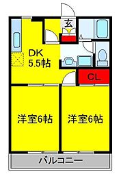 サンダイヤコーポ 2DKの間取図画像