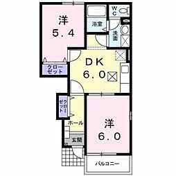 JR八高線 小宮駅 徒歩8分の賃貸アパート 1階2DKの間取り