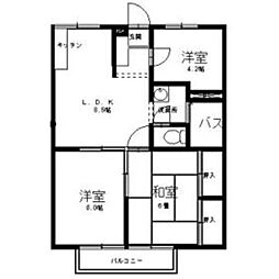 エステートピア桐 2階3DKの間取り