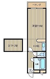 ツインズ立花 1階ワンルームの間取り