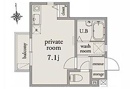 アーベインテラス舟渡 1階ワンルームの間取り