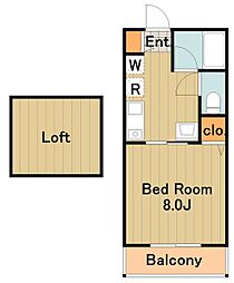 カメリエB 2階1Kの間取り