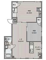 中本ビル 4階2LDKの間取り