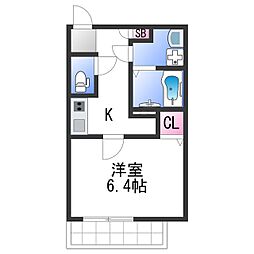 ジーメゾン高石加茂 3階1Kの間取り