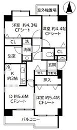 セリオ五番館 8階3DKの間取り
