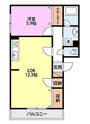 ＡＭＳ 2階1LDKの間取り
