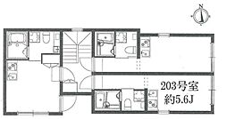 ゴールドシティ江戸川橋 2階ワンルームの間取り