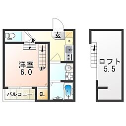 JR東海道・山陽本線 塚本駅 徒歩6分の賃貸アパート 2階1Kの間取り