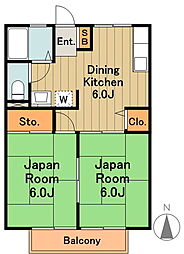 京王相模原線 南大沢駅 徒歩23分の賃貸アパート 1階2DKの間取り