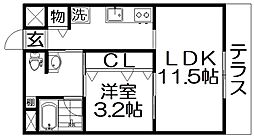 グランドール モンシェリー 1階1LDKの間取り