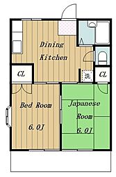 サンハイツ及川 2DKの間取図画像