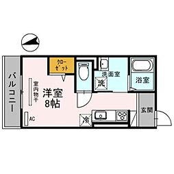 エスポワール東山 2階ワンルームの間取り