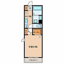 Ms ウェルビーハウス 2階1Kの間取り