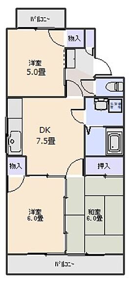 グリーンヴィラ小野里 203｜群馬県前橋市石倉町５丁目(賃貸マンション3DK・3階・55.00㎡)の写真 その2