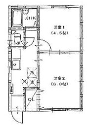 ノイエ下馬 1階2Kの間取り