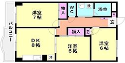 マンション第二青山 5階3DKの間取り