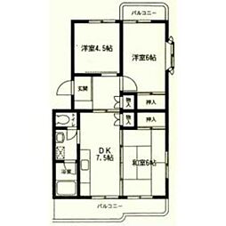 水引・カワイマンション 3DKの間取図画像