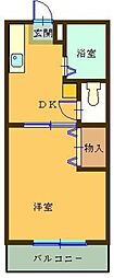 パルデンス機山 2階1DKの間取り