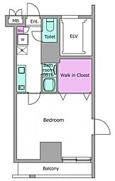パークフラッツ西早稲田 5階1Kの間取り