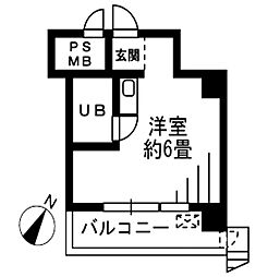 タウンハイツ銀座 8階ワンルームの間取り