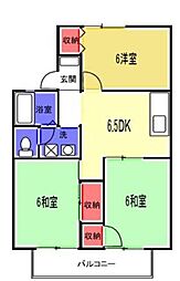 セジュールＵＥＤＡ 2階3DKの間取り