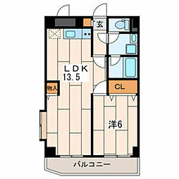 パールハイツ黒川 1LDKの間取図画像