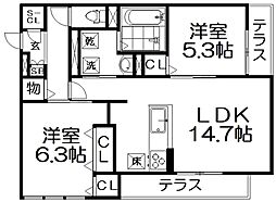 フィエルテ（Fierte) 1階2LDKの間取り
