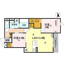 メゾン　ド　セリジエ 3階2LDKの間取り