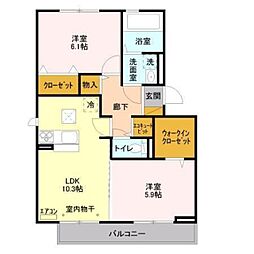 ラ ティーダ 1階2LDKの間取り