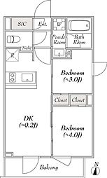 LUMIEC HONCHO EAST 2階2DKの間取り