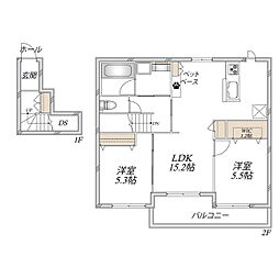 サンクドゥボヌール 2LDKの間取図画像