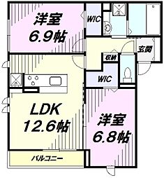 Brezza国立 2LDKの間取図画像
