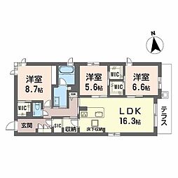 シャーメゾン夕陽丘 1階3LDKの間取り