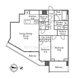 グランドメゾン白金の杜ザ・タワー 2LDKの間取図画像