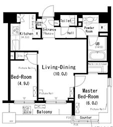 パークキューブ代々木富ヶ谷 6階2LDKの間取り