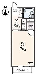 コーポドリームキャッスル 2階1Kの間取り