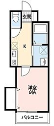City Flat 一ノ割 2階1Kの間取り