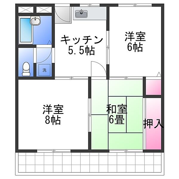 大阪府岸和田市土生町(賃貸マンション3DK・1階・48.00㎡)の写真 その2