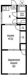 海望荘 2Kの間取図画像