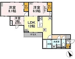 ドムスクレスト森野 1階3LDKの間取り