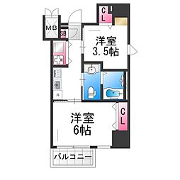 ディアコート宿屋町 1階2Kの間取り