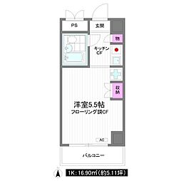 リビエール八王子 5階1Kの間取り