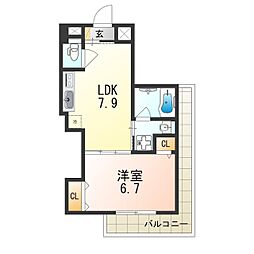 Osaka Metro中央線 弁天町駅 徒歩5分の賃貸マンション 8階1LDKの間取り
