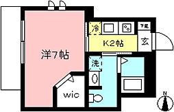 ふじみ野シャーメゾン 2階1Kの間取り