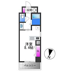 カシェット緑橋 6階ワンルームの間取り
