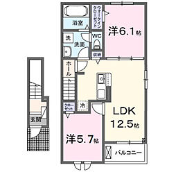 グラン笹井B 2LDKの間取図画像