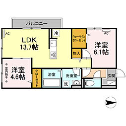 クレスト谷原 2階2LDKの間取り