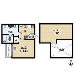 JR阪和線 鳳駅 徒歩5分の賃貸アパート 2階1Kの間取り